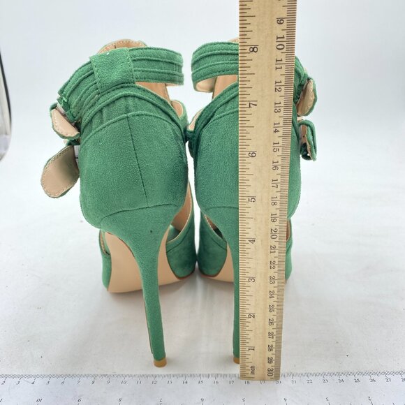 XYD Green Suede Peep Toe High Heels Buckled Double Straps Cutout Ankle Bootie - Picture 5 of 8